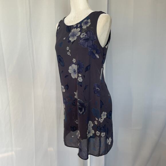 Vintage Mini Dress Size 8 Petite 8P Gray Floral Chiffon Sleeveless Fairy 90s Y2K - Picture 6 of 14